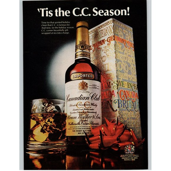 1977 Canadian Club Rye Whiskey Vintage Print Ad On the Rocks CC Season Christmas - Picture 1 of 1